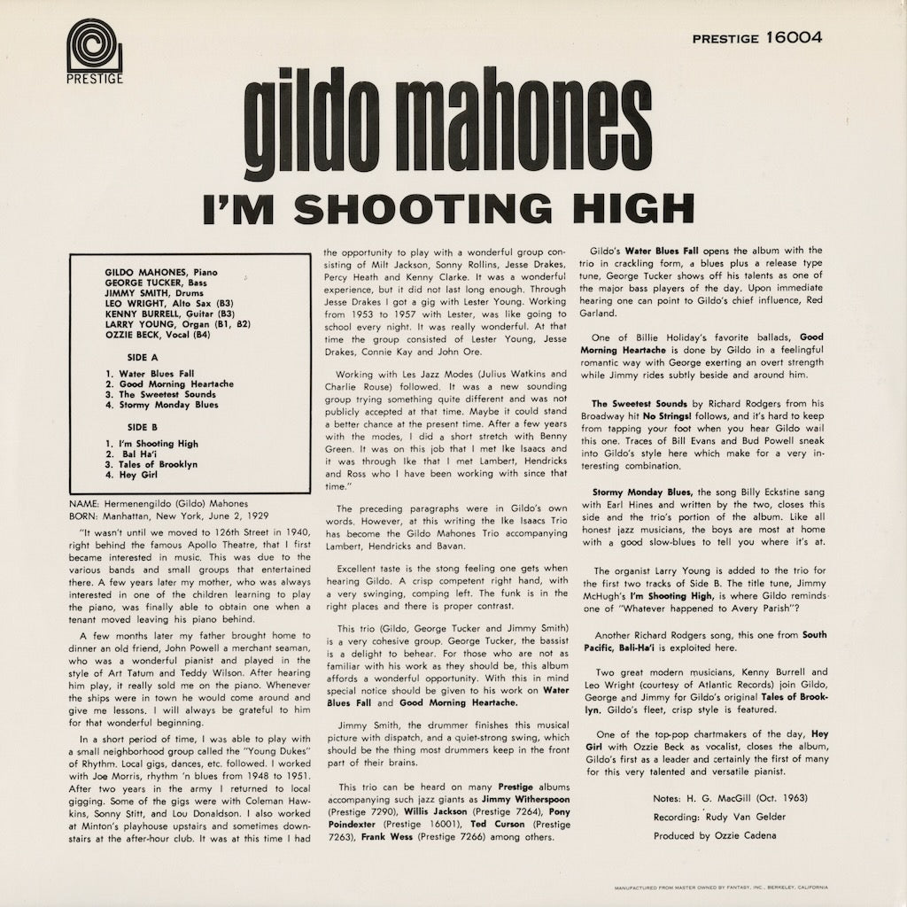Gildo Mahones - I'm Shooting High (PR-16004) 1992 US Prestige｜中古LP