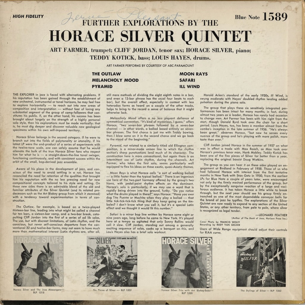 Horace Silver – Further Explorations By The Horace Silver Quintet (BLP1589) LP 1958 US Blue Note | 中古LP