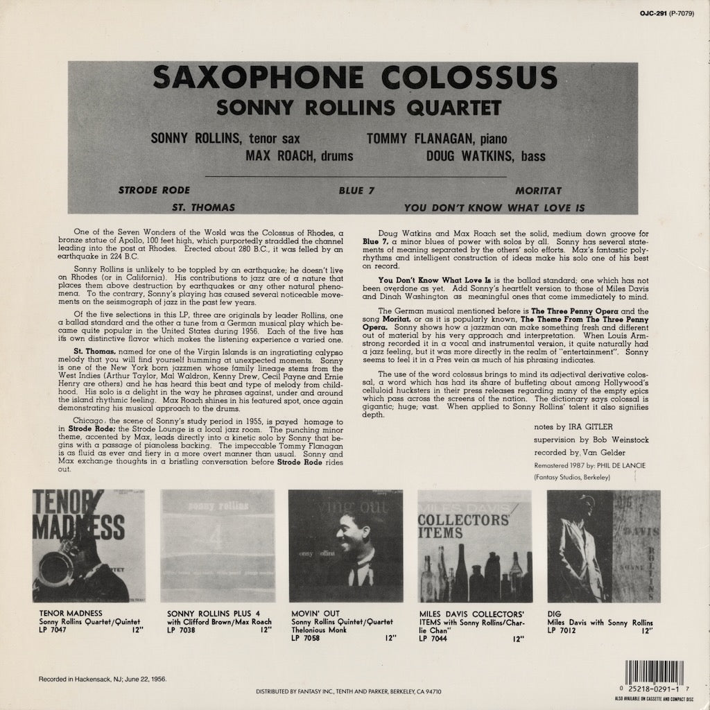 Sonny Rollins / ソニー・ロリンズ / Saxophone Colossus (OJC-291)