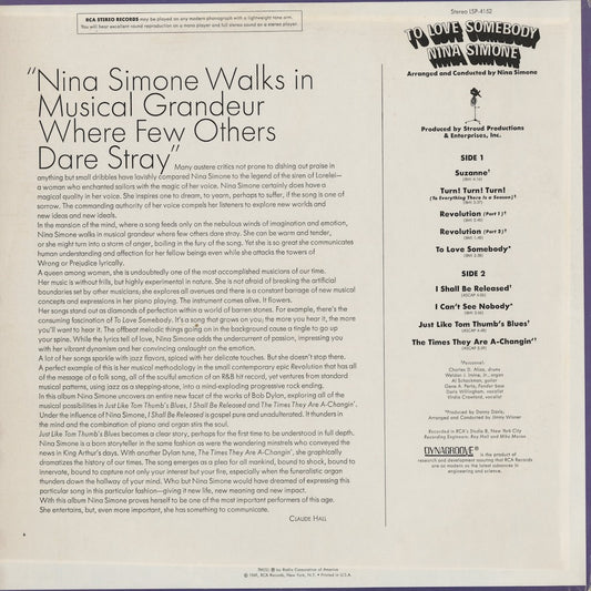 Nina Simone - To Love Somebody (LSP-4152) 1969 US RCA｜中古LP