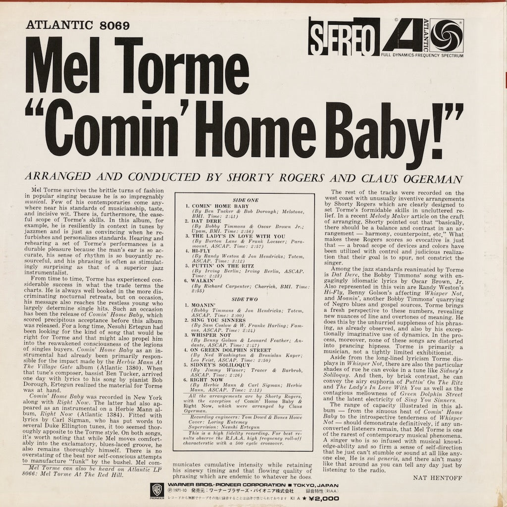 Mel Torme / メル・トーメ / Comin' Home Baby! (P-6019A)