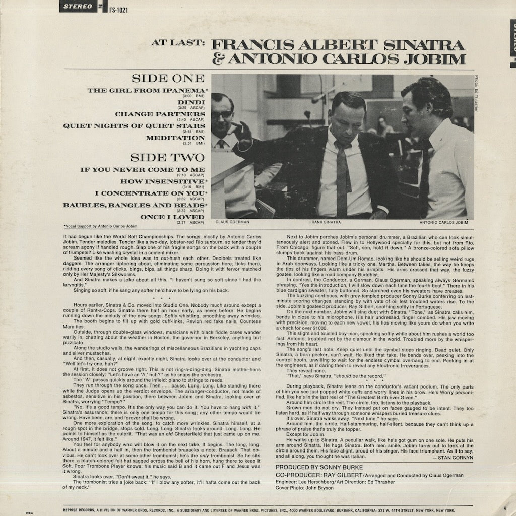 Francis Albert Sinatra & Antonio Carlos Jobim - S.T. (FS-1021) LP 1968 US Reprise｜中古LP