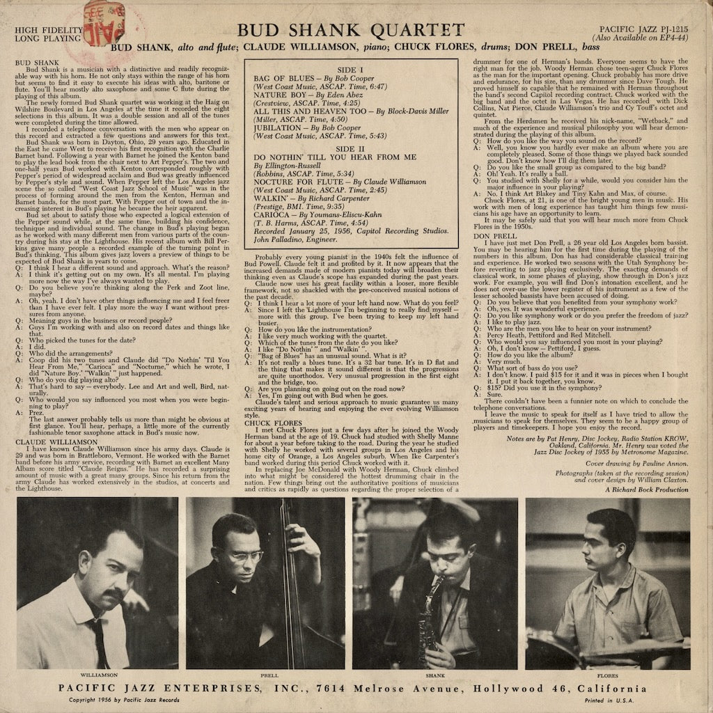 Bud Shank / Bud Shank (PJ-1215) LP 1991 JPN Pacific Jazz｜中古LP