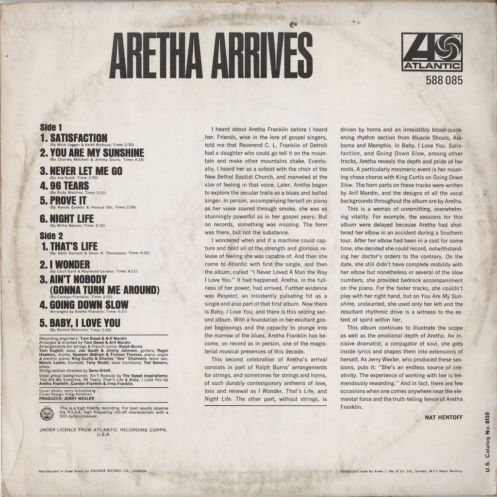 Aretha Franklin / アレサ・フランクリン / Aretha Arrives (588085) UK Pressing