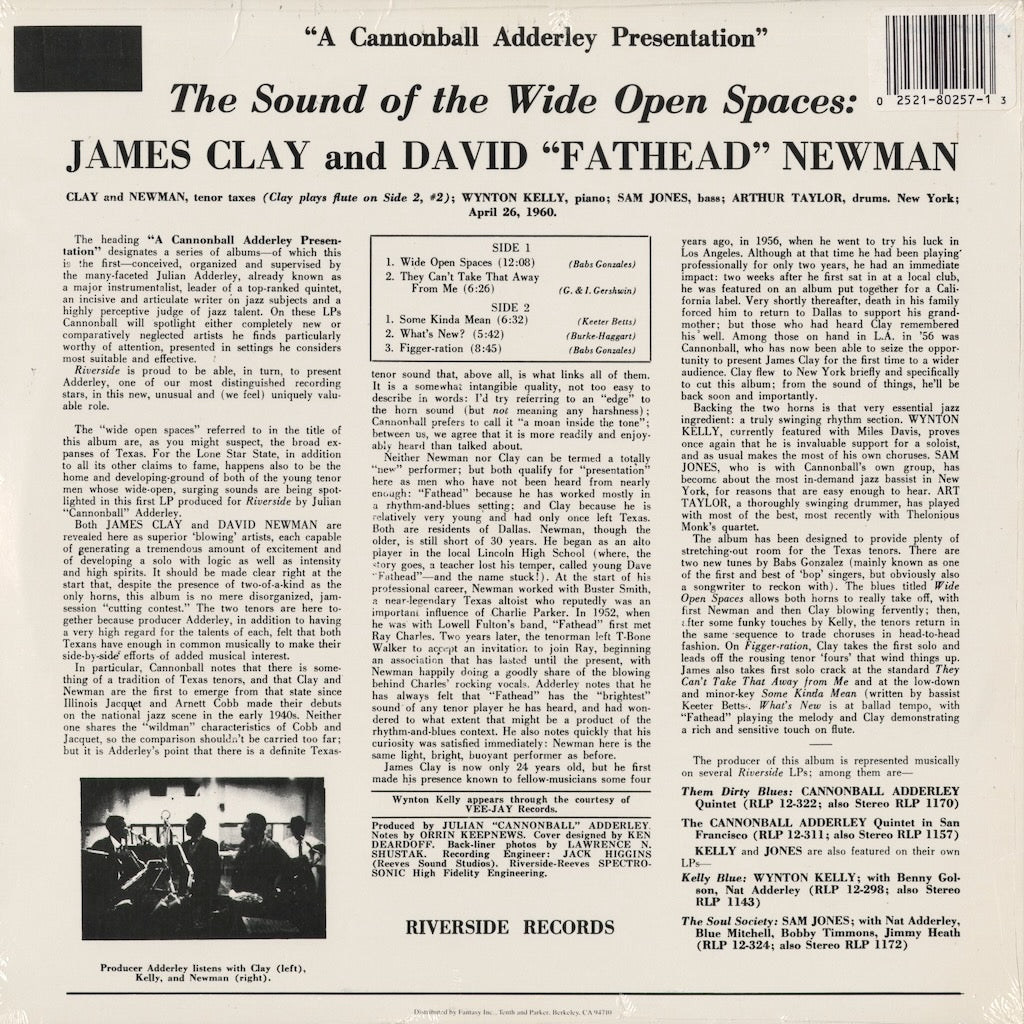 James Clay & David "Fathead" Newman - The Sound Of The Wide Open Spaces !!!! (OJC-257) 1986 US Riverside / Original Jazz Classics｜中古LP
