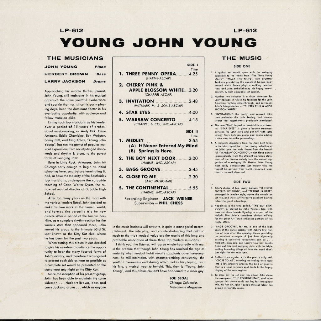 The John Young Trio - Young John Young (LP-612) US Argo｜中古LP