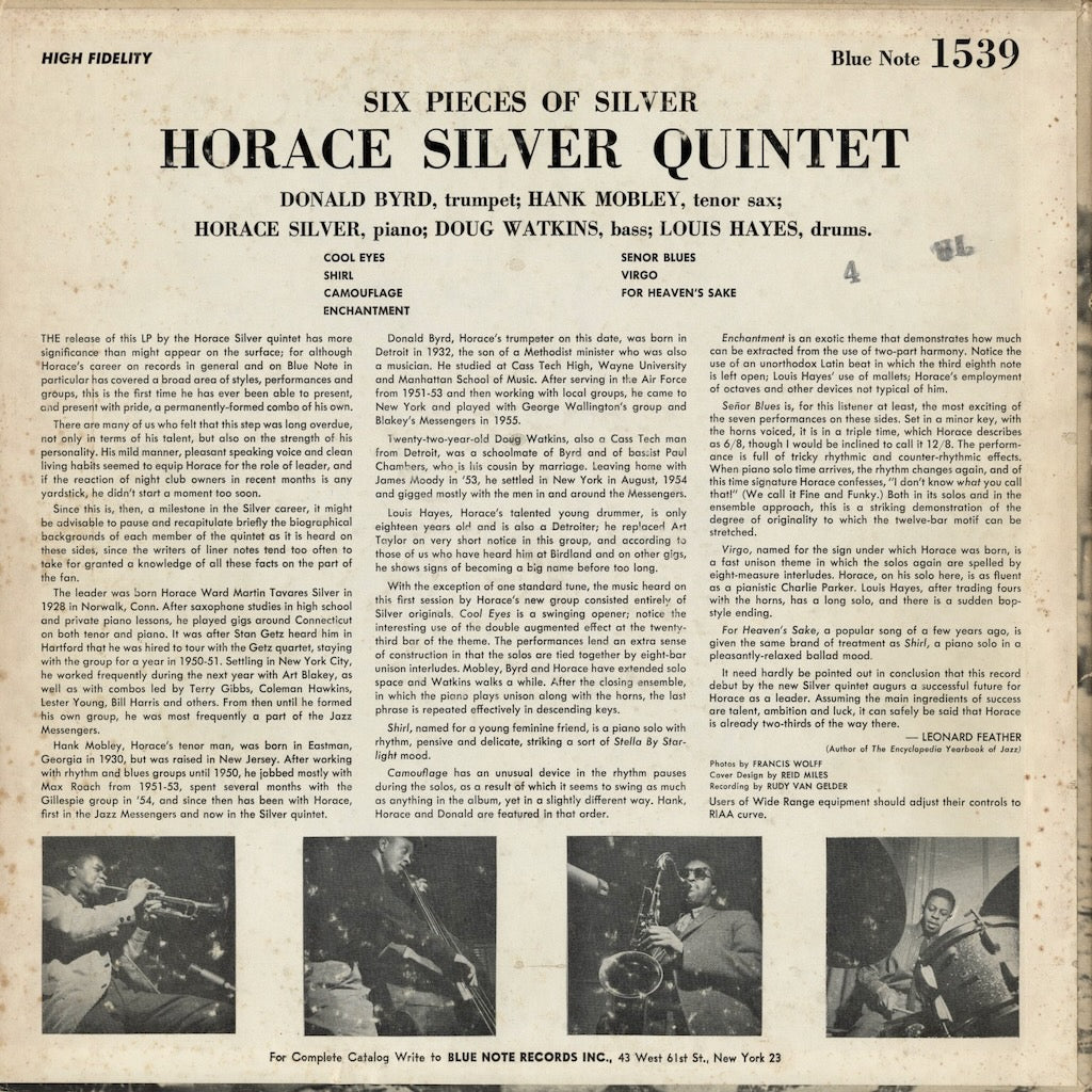 Horace Silver Quintet - 6 Pieces Of Silver (BLP 1539) LP 1959 US Blue Note｜中古LP