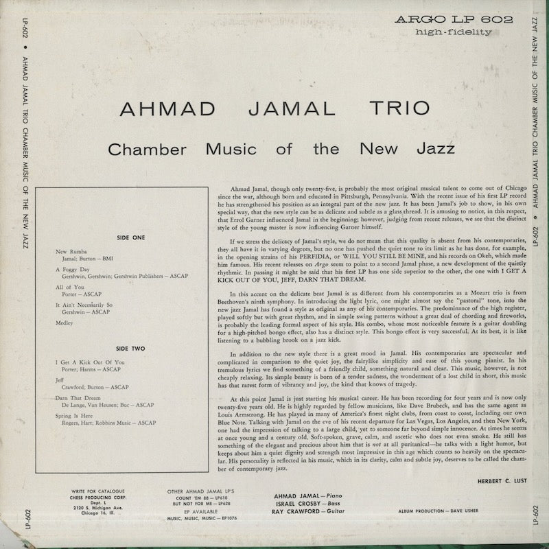 Ahmad Jamal / アーマッド・ジャマル / Chamber Music Of The New Jazz (LPS-602)