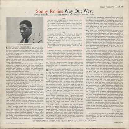 Sonny Rollins / ソニー・ロリンズ / Way Out West (C3530)