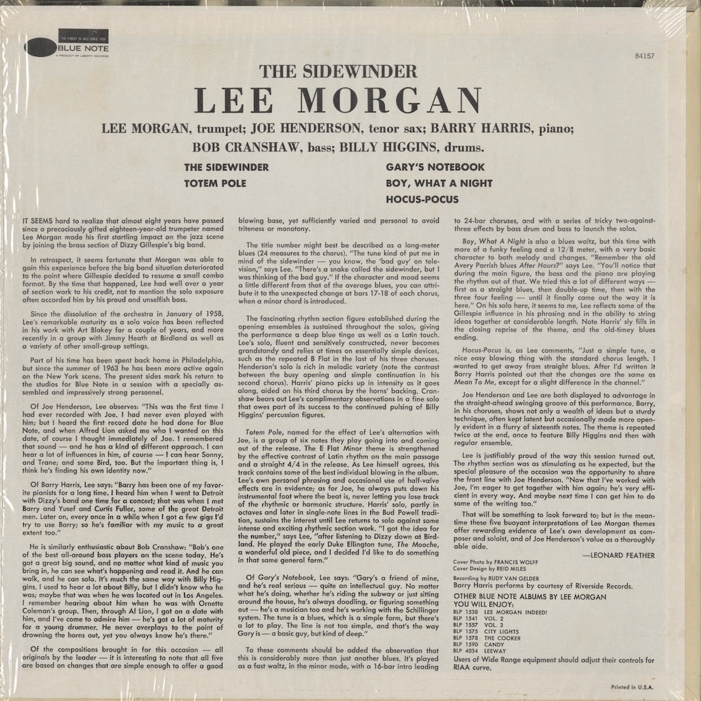 Lee Morgan / リー・モーガン / The Sidewinder (BST 84157) US Blue Note Liberty 青白Label