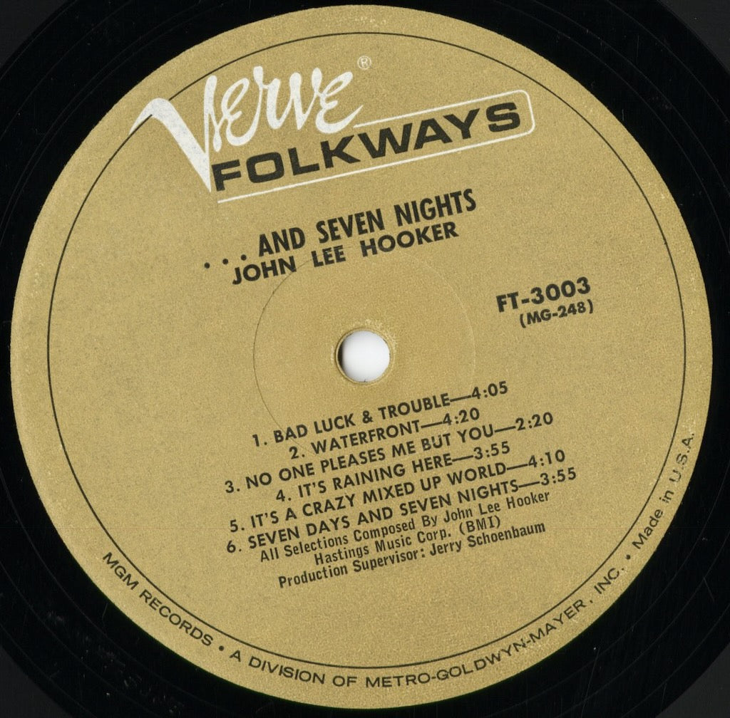 John Lee Hooker - ... And Seven Nights (FT-3003) 1966 US Verve Folkways｜中古LP