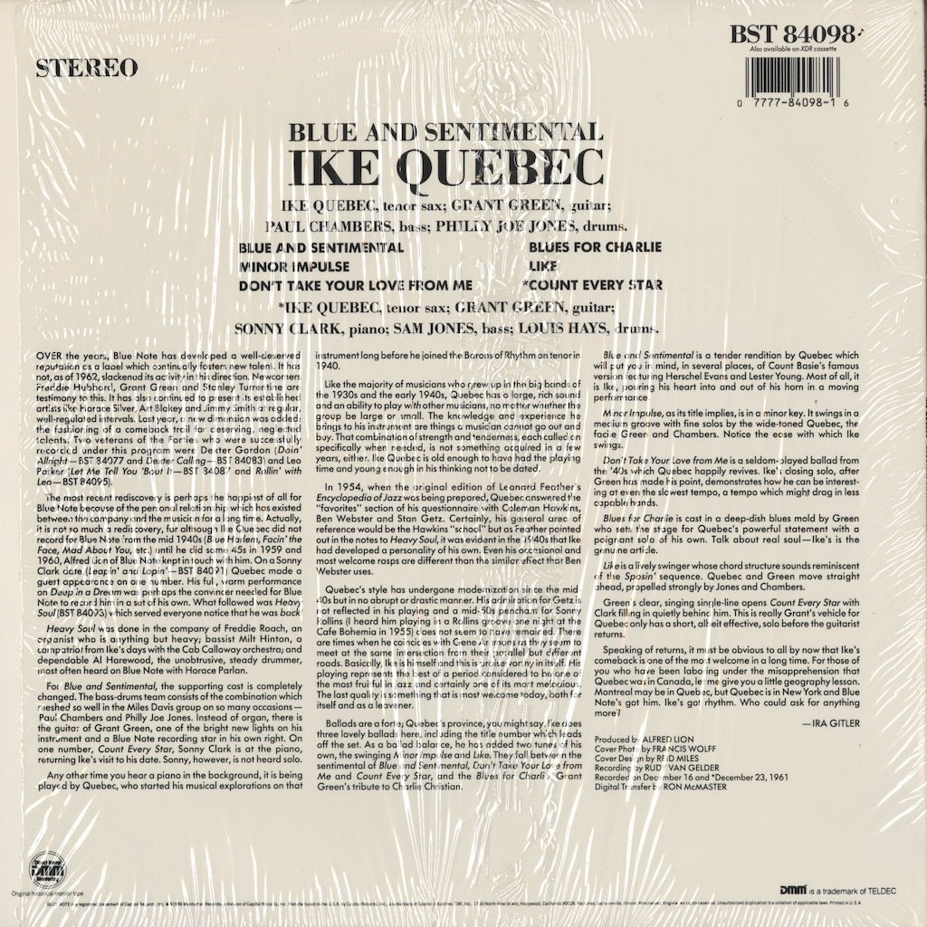 Ike Quebec - Blue & Sentimental (BST 84098) 1986 US Blue Note｜中古LP