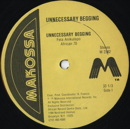 Fela Kuti - Unnecessary Begging (M 2382) 1982 US Makossa｜中古LP