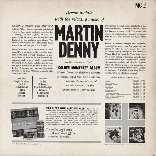 Martin Denny - Maryland Club's Golden Moments With Martin Denny (MC-2) 1962 US Liberty｜中古LP