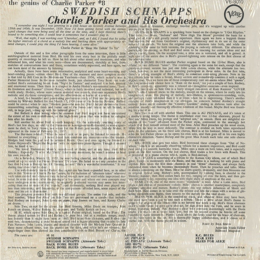 Charlie Parker / チャーリー・パーカー / Swedish Schnapps (V6-8010)