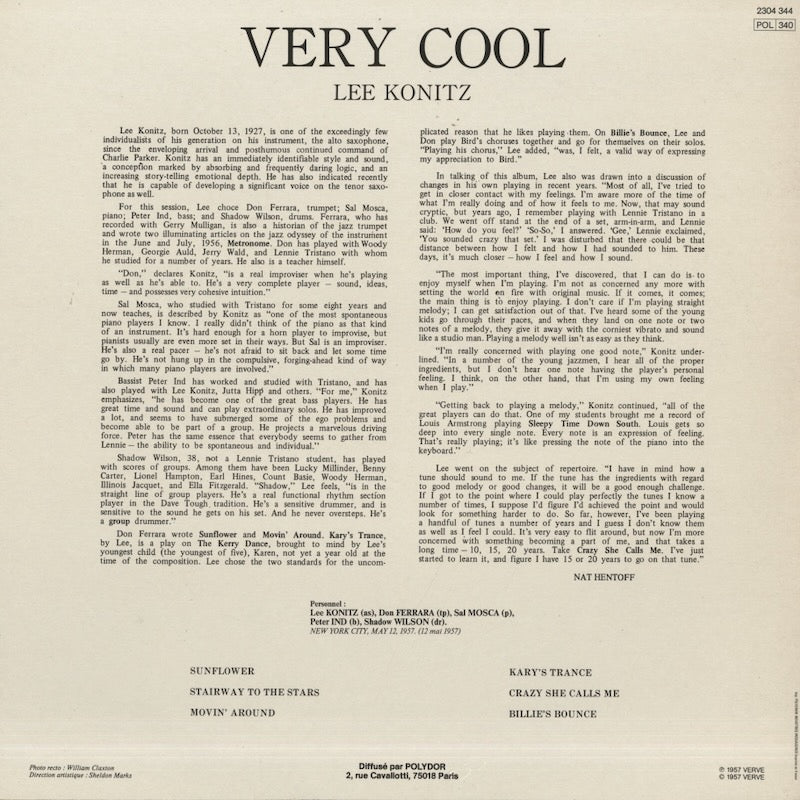 Lee Konitz / リー・コニッツ / Very Cool (2304 344)