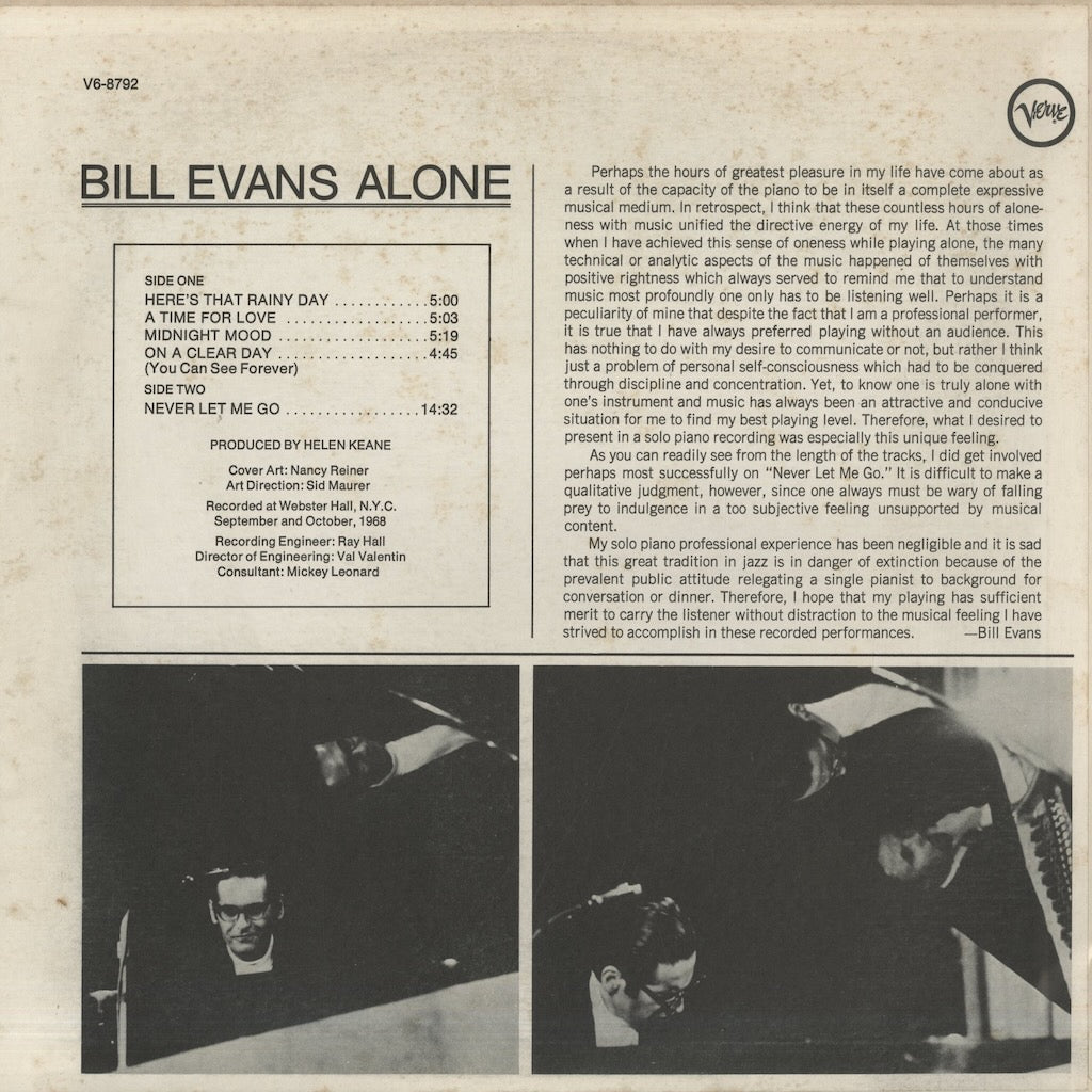 Bill Evans / ビル・エヴァンス / Alone (V6-8792)