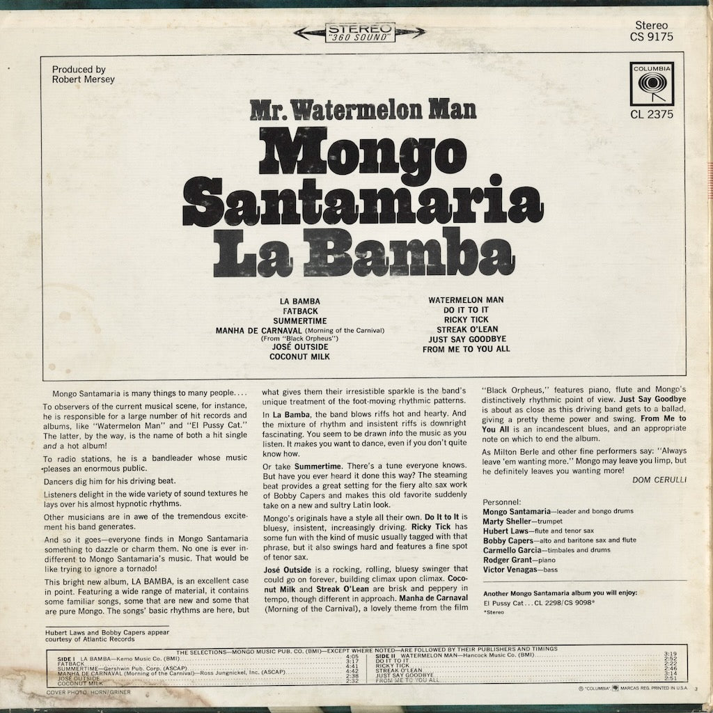 Mongo Santamaria - La Bamba (CS 9175) LP 1965 US Columbia｜中古LP