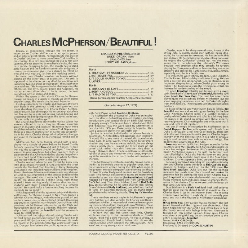 Charles McPherson / チャールズ・マクファーソン / Beautiful! (JC-7007)
