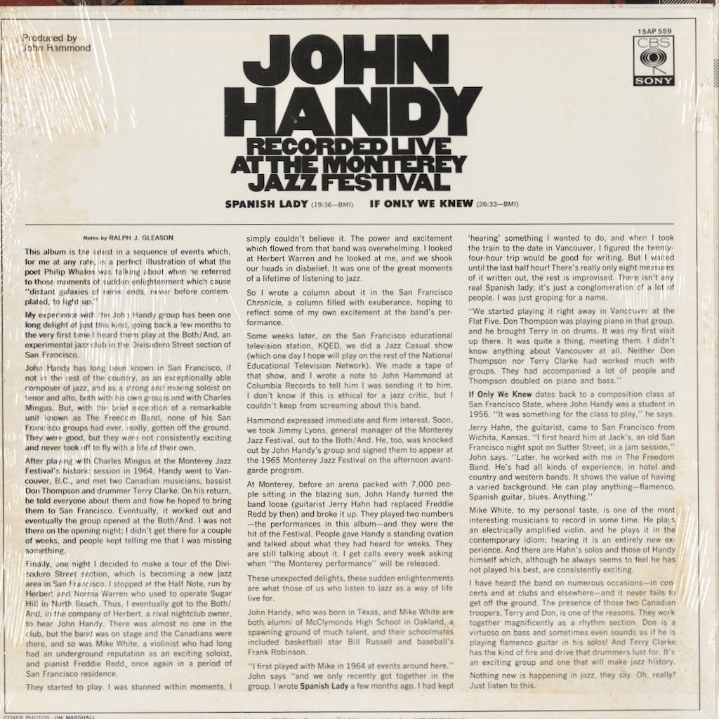 John Handy - Recorded Live At The Monterey Jazz Festival (15AP 559) LP 1977 JPN CBS/Sony