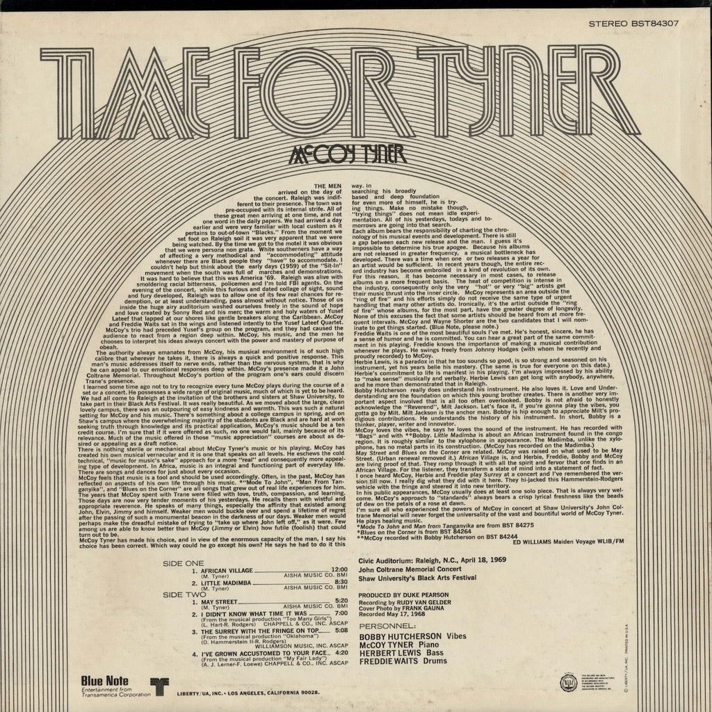 McCoy Tyner - Time For Tyner (BST 84307) LP 1973 US Blue Note｜中古LP