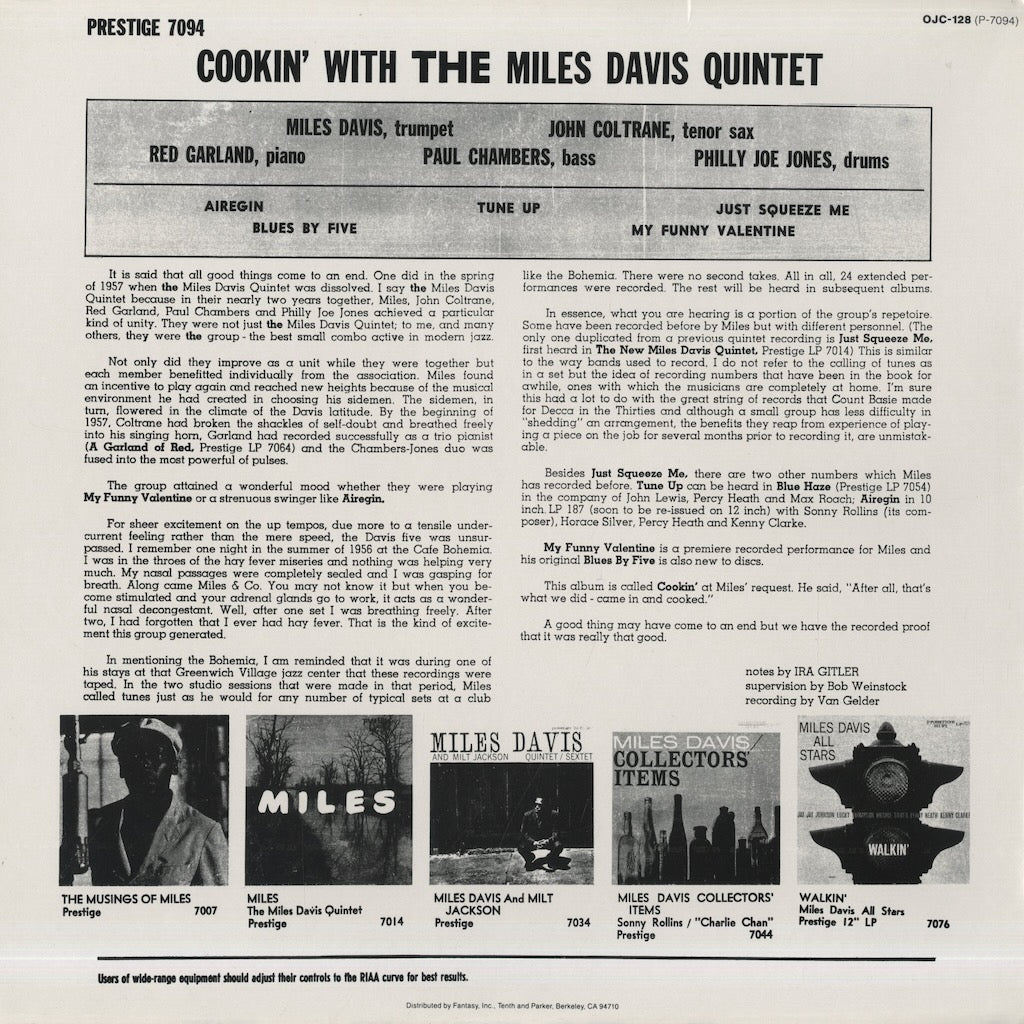 Miles Davis / マイルス・デイヴィス / Cookin' (OJC-128)