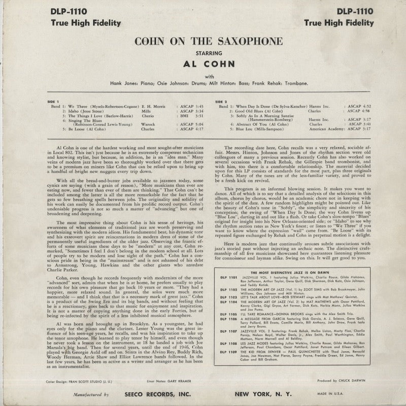 Al Cohn / アル・コーン / Cohn On The Saxophone (DLP 1110)