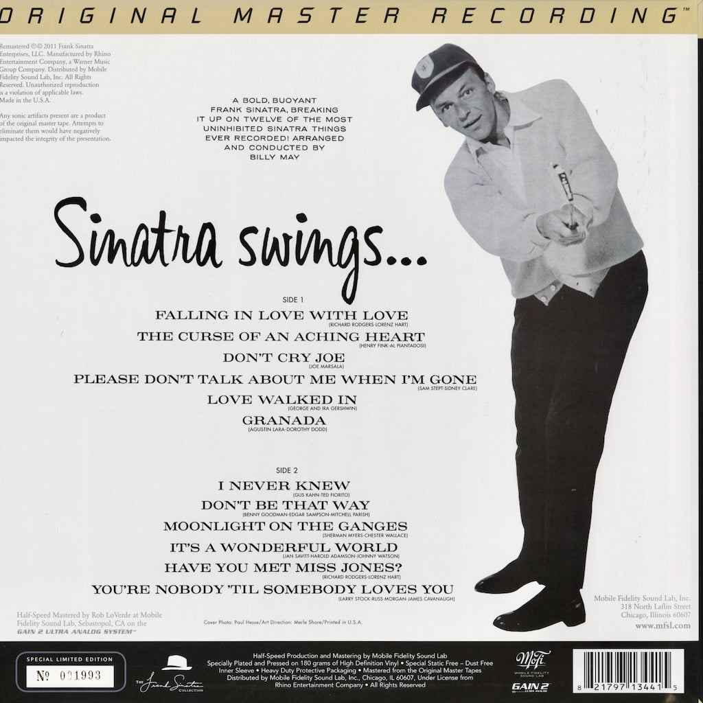 Frank Sinatra / フランク・シナトラ / Swing Along With Me - Sinatra Swings... - 180g (MFSL 1-344) 高音質 Mobile Fidelity盤