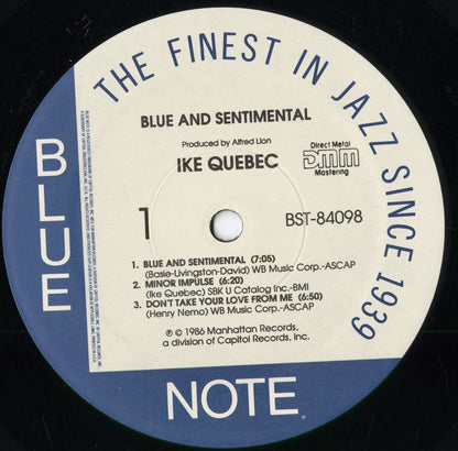 Ike Quebec - Blue & Sentimental (BST 84098) 1986 US Blue Note｜中古LP