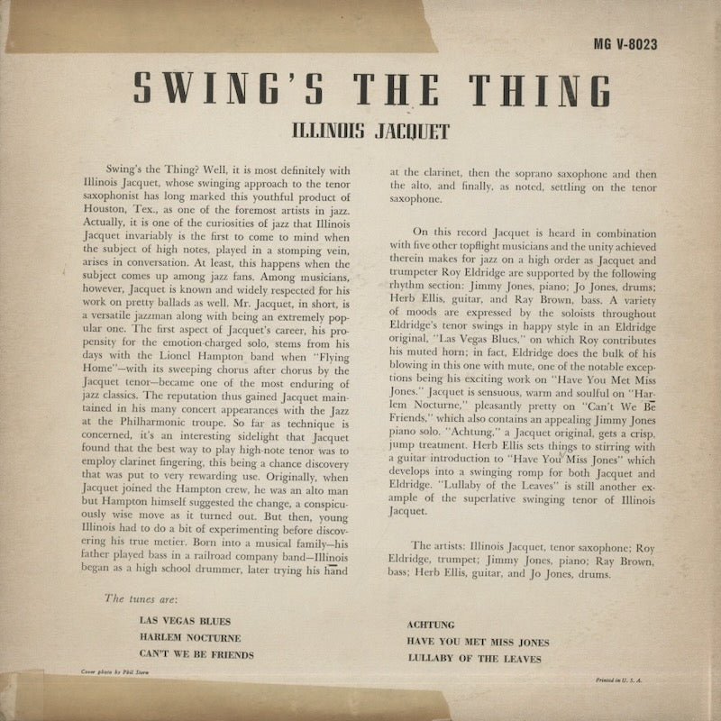 Illinois Jacquet / イリノイ・ジャケー / Swing's The Thing (MG V-8023)