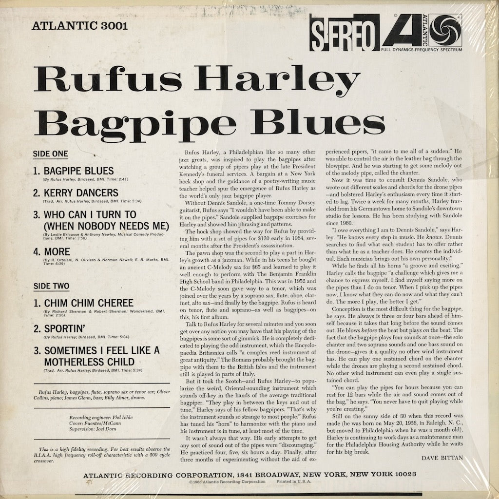 Rufus Harley - Bagpipe Blues (SD 3001) 1965 US Atlantic｜中古LP