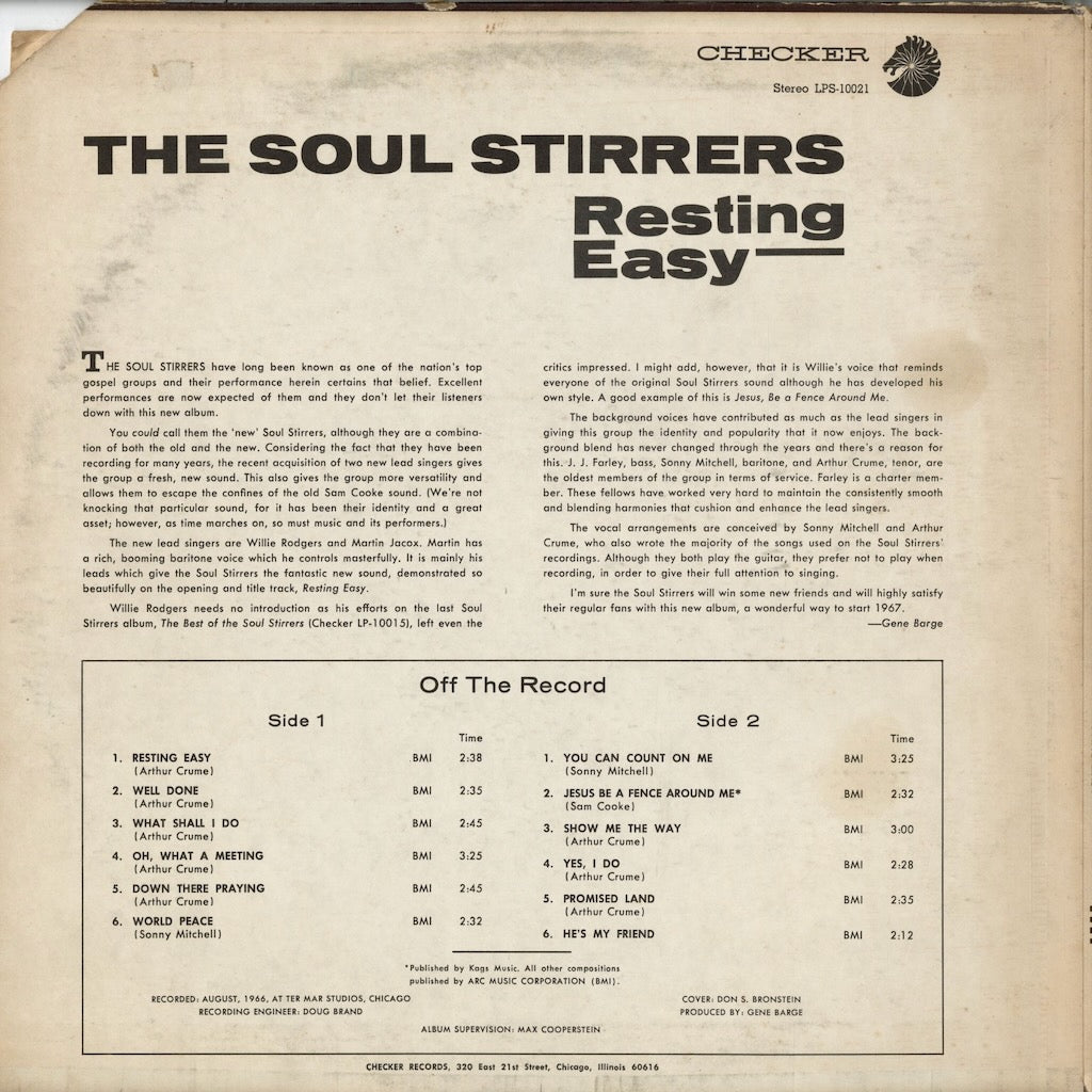 The Soul Stirrers - Resting Easy (LPS 10021) LP 1970's US Checker｜中古LP