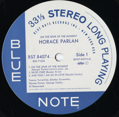 Horace Parlan - On The Spur Of The Moment (BNJ 71034) 1984 JPN Blue Note｜中古LP