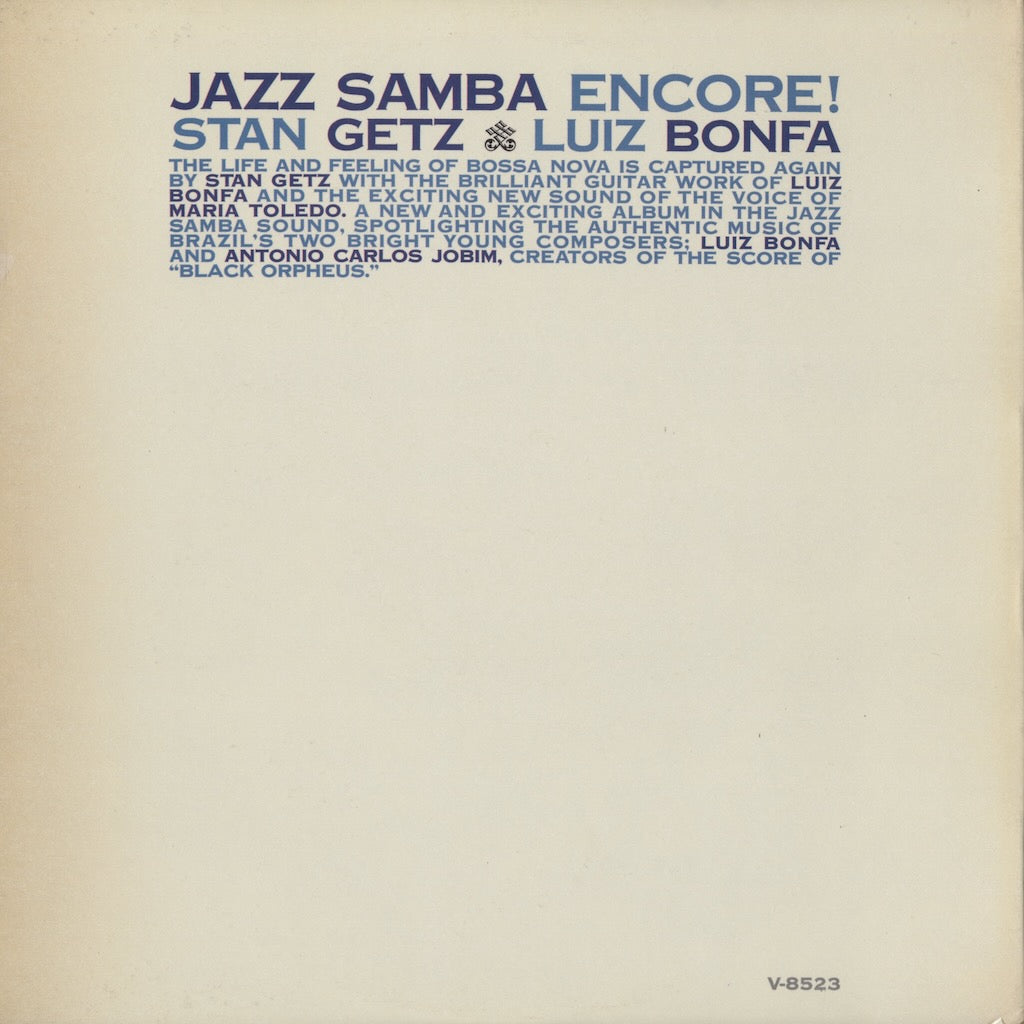 Stan Getz / Luiz Bonfa - Jazz Samba Encore! -MONO (V-8523) 1963 US Verve | 中古LP