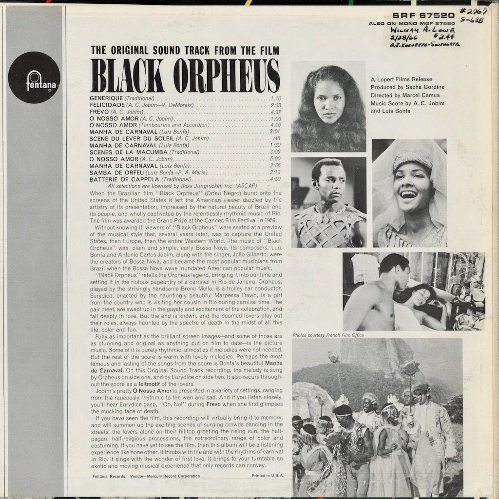 Antonio Carlos Jobim / Luiz Bonfa - The Original Sound Track From The Film Black Orpheus (SRF 67520) 1963 US Fontana｜中古LP