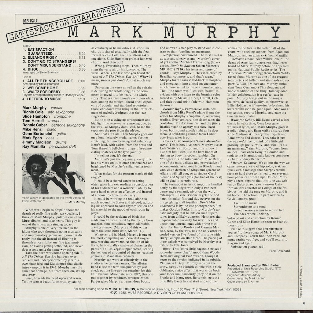 Mark Murphy / マーク・マーフィ / Satisfaction Guaranteed (MR5215)