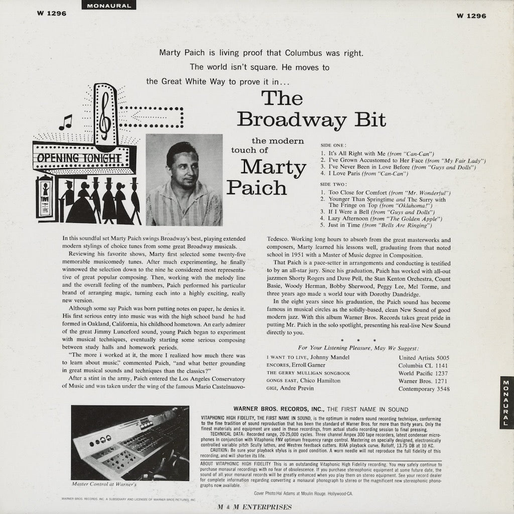 Marty Paich – The Broadway Bit (W 1296) LP 1993 JPN M&M Enterprises | 中古LP