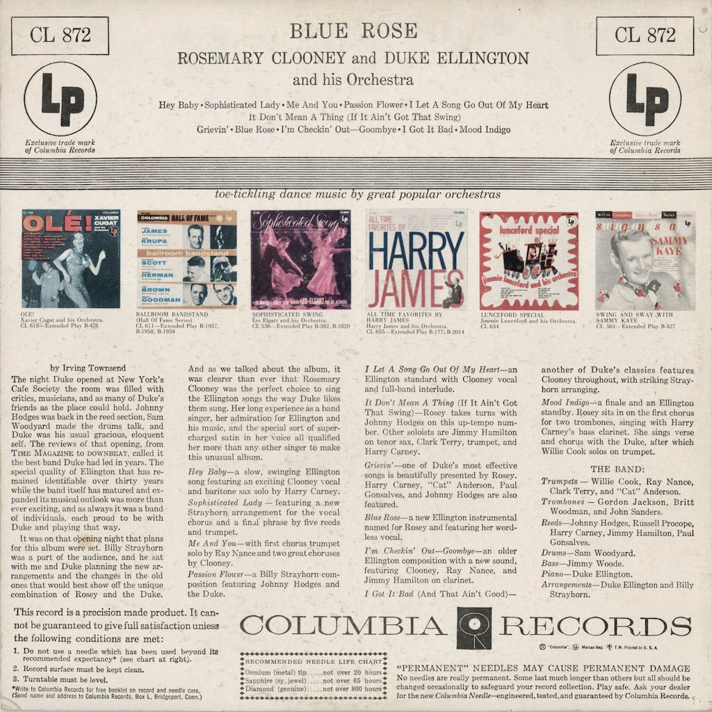 Rosemary Clooney And Duke Ellington And His Orchestra - Blue Rose (CL 872) 1956 US Columbia｜中古LP