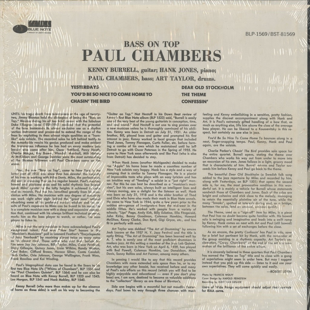 Paul Chambers - Bass On Top (BST 81569) 1971 US Blue Note - UA｜中古LP