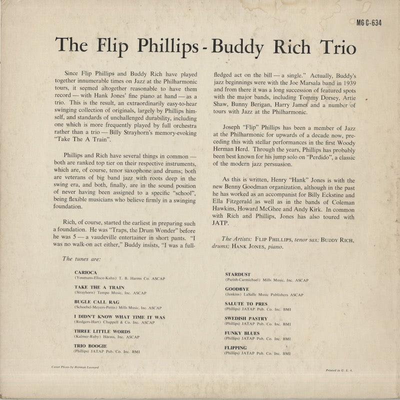 Flip Phillips - Buddy Rich / フリップ・フィリップス　バディ・リッチ / The Flip Phillips-Buddy Rich Trio (MG C-634)