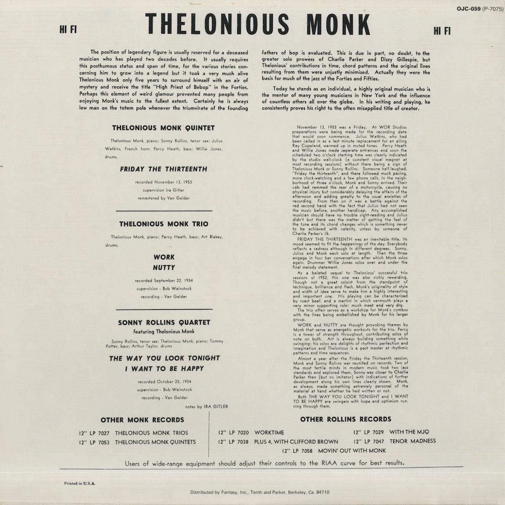 Thelonious Monk - Sonny Rollins / Thelonious Monk And Sonny Rollins (OJC-059)