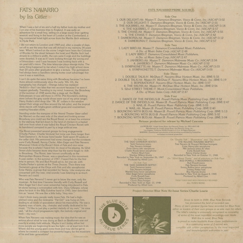 Fats Navarro - Prime Source (BN-LA507-H2) 2LP 1975 US Blue Note｜中古LP