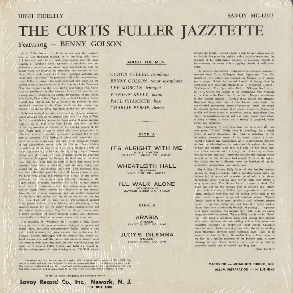 Curtis Fuller – The Curtis Fuller Jazztet (MG-12143) LP US Savoy リイシュー盤