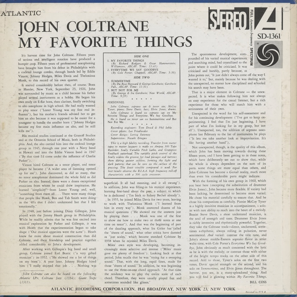 John Coltrane – My Favorite Things (SD 1361) 1962 US Atlantic | 中古LP