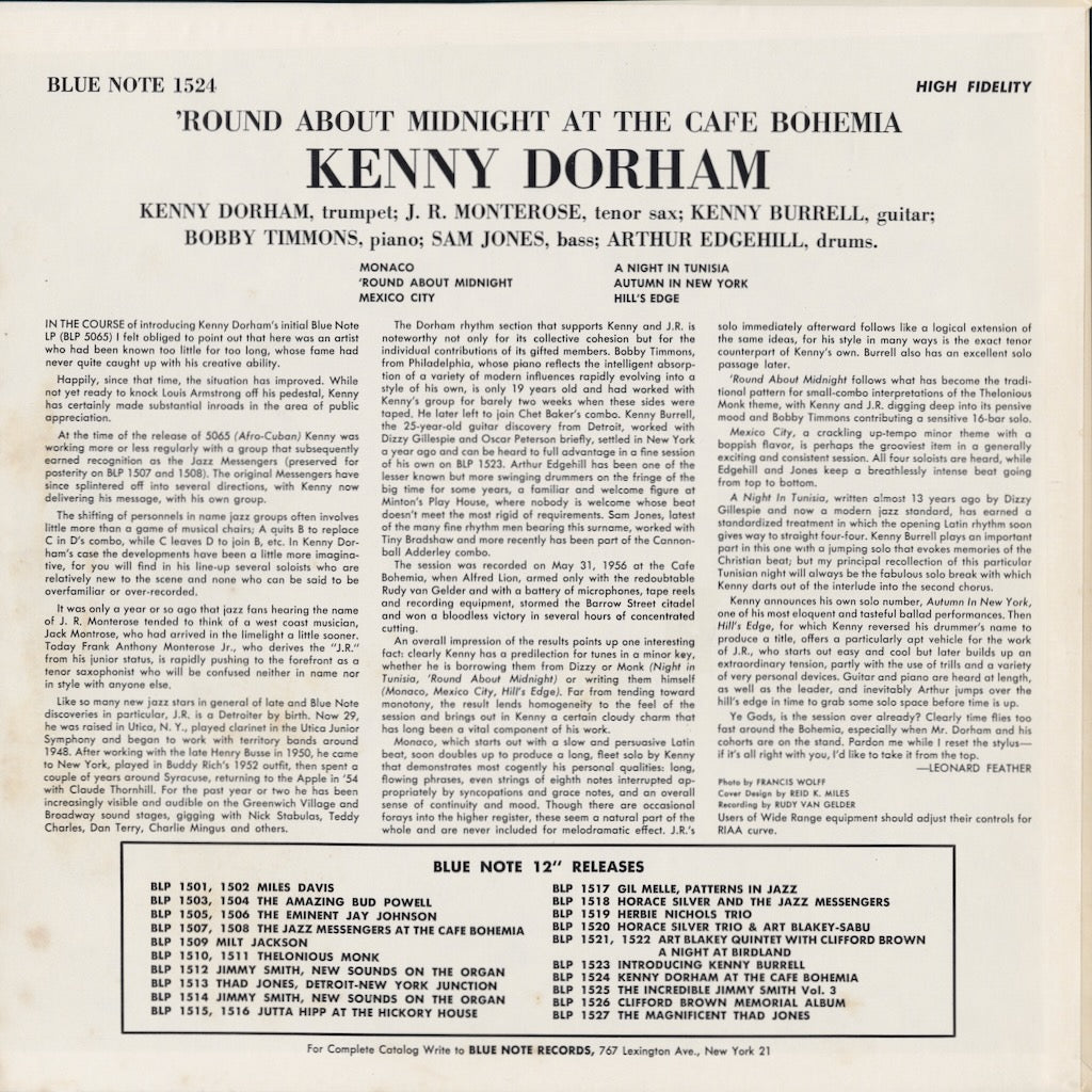 Kenny Dorham - 'Round About Midnight At The Cafe Bohemia (BLP 1524) 1972 US Blue Note｜中古LP