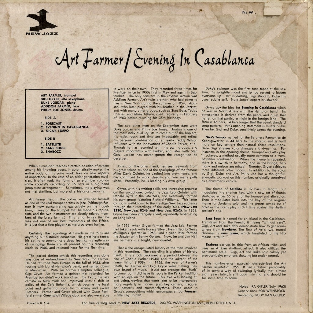 Art Farmer - Evening In Casablanca (NJLP 8289) 1963 US New Jazz｜中古LP