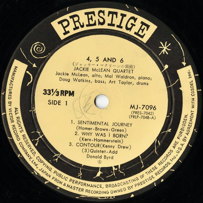 Jackie McLean - 4, 5 and 6 MJ-7096 Prestige
label