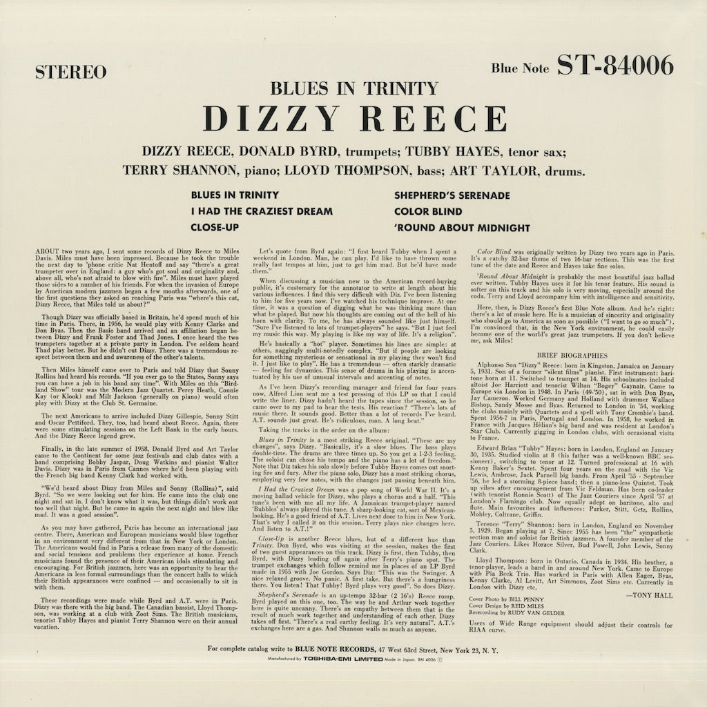 Dizzy Reece - Blues In Trinity (BN 4006) LP 1990 JPN Blue Note｜中古LP