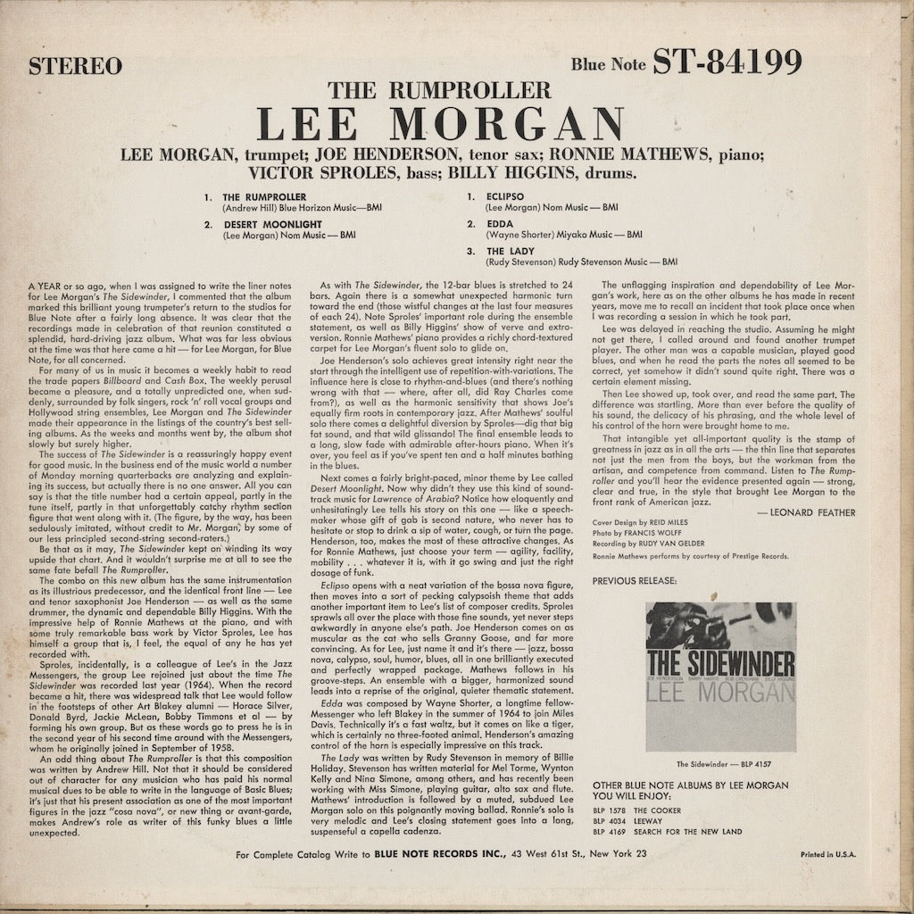 Lee Morgan / リー・モーガン / The Rumproller (BST 84199) NEW YORK USA オリジナル盤