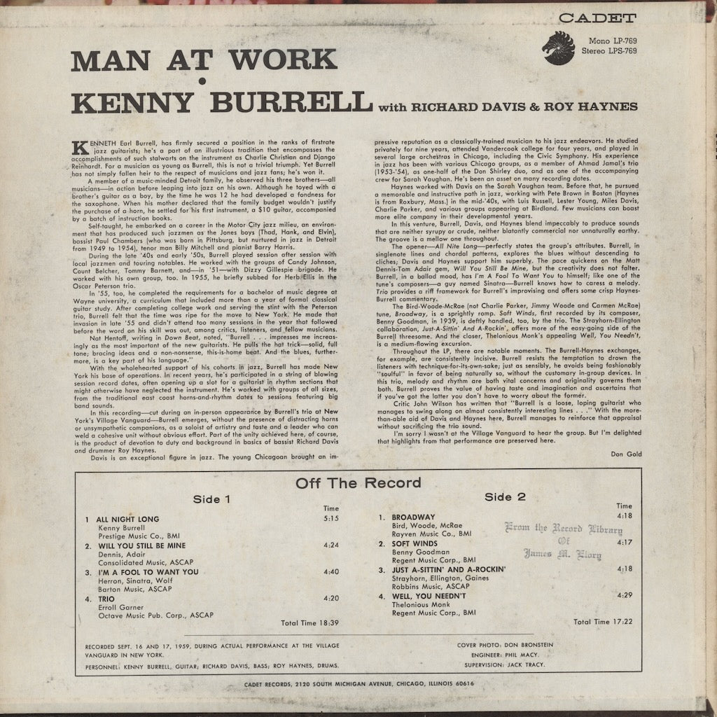 Kenny Burrell / ケニー・バレル / Man At Work (LP-769)